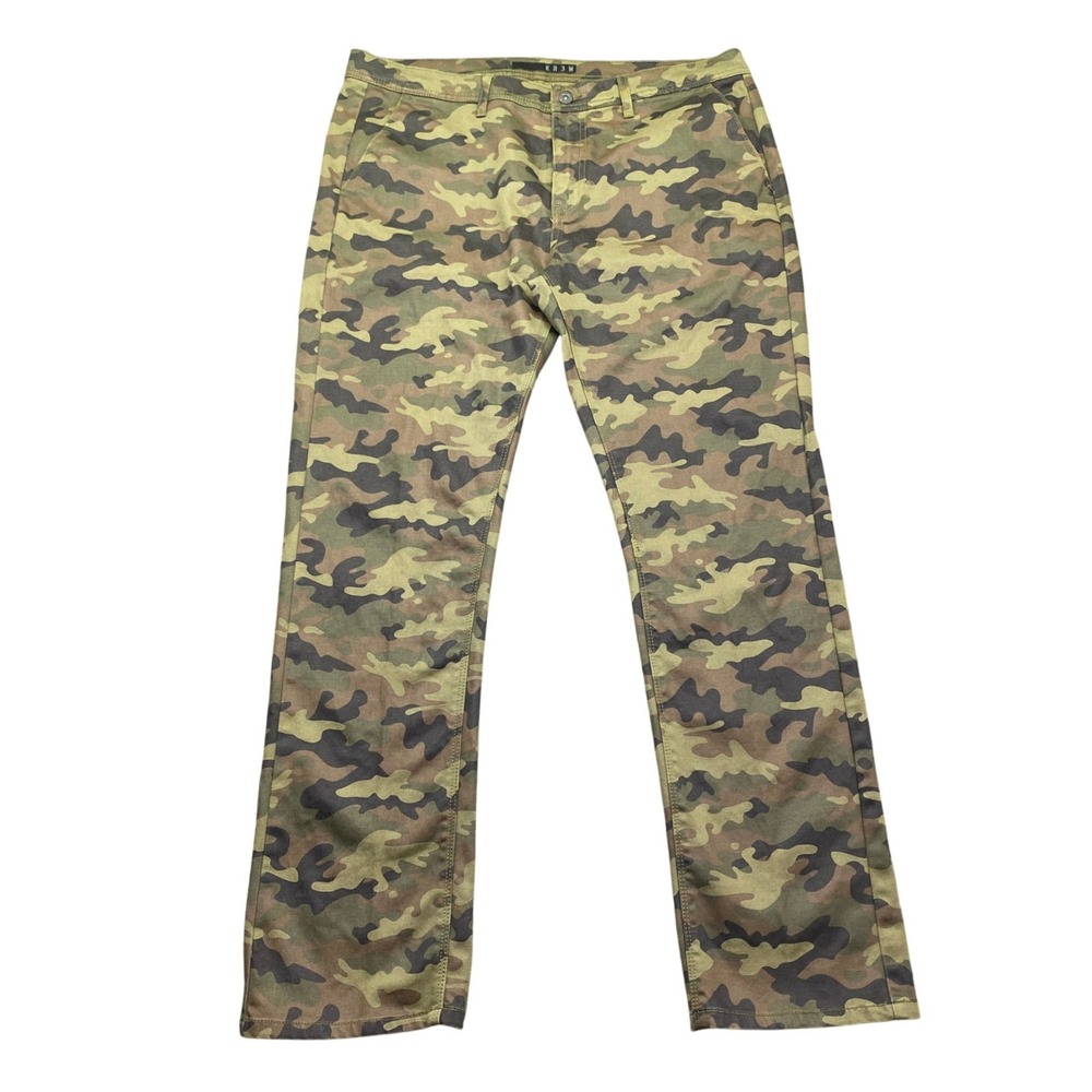 KR3W Denim Klassic Mens Camo Pants Green Brown Camouflage Skater Chino Sz 37.5"
